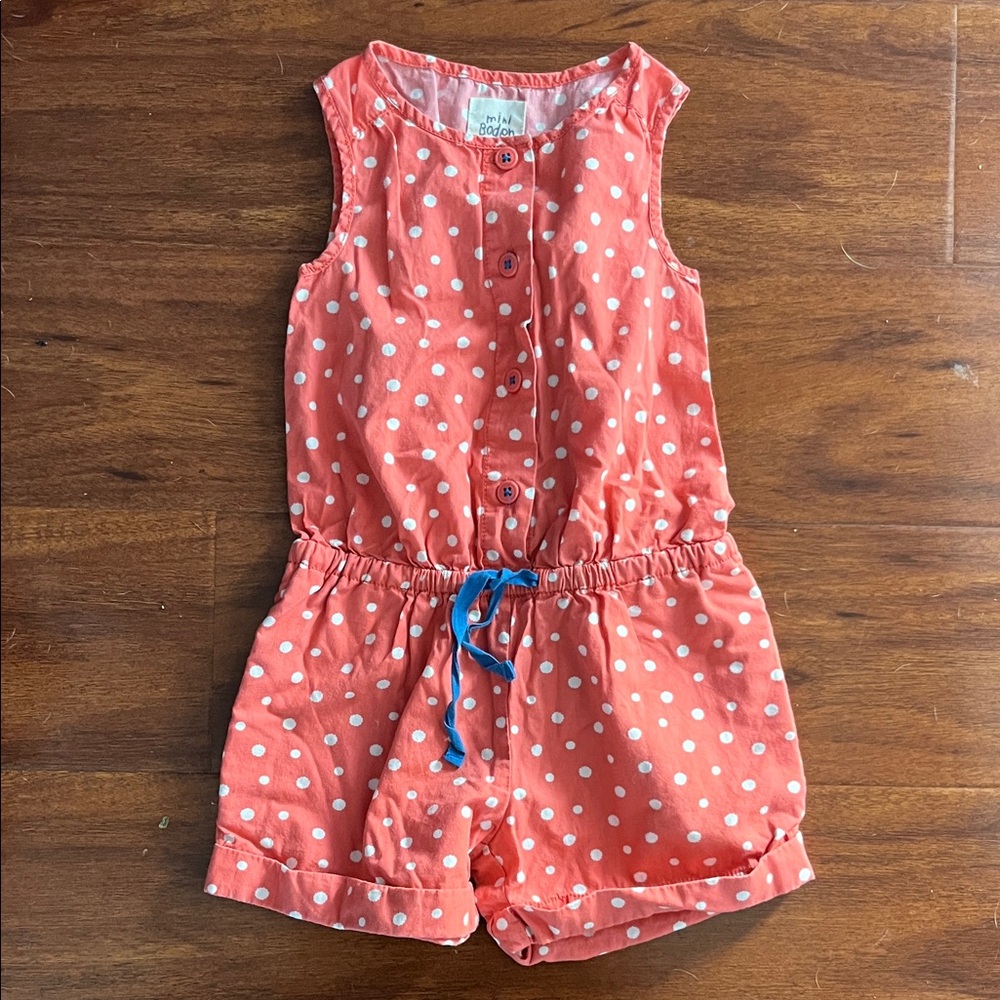 Mini Boden Coral Polka Dot Kids Romper